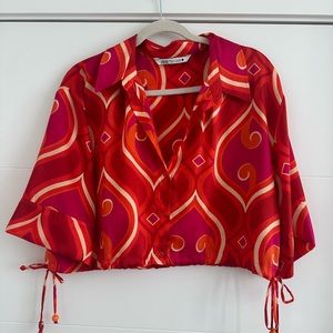 Zara Satin Crop Drawstring Top XL